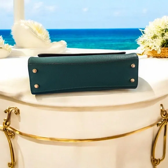 Rare! COACH Tilly Satchel 23 in Turquoise/Teal Colorblock - Picture 5 of 12